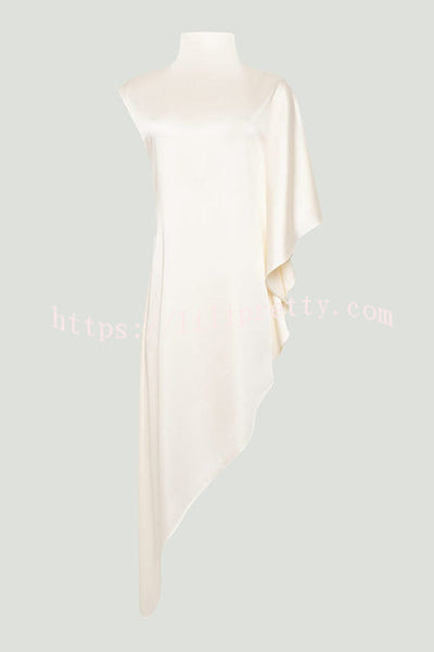 Kallena Satin High Neck Irregular Sleeves Midi Top and High Rise Pocket Loose Pants Set