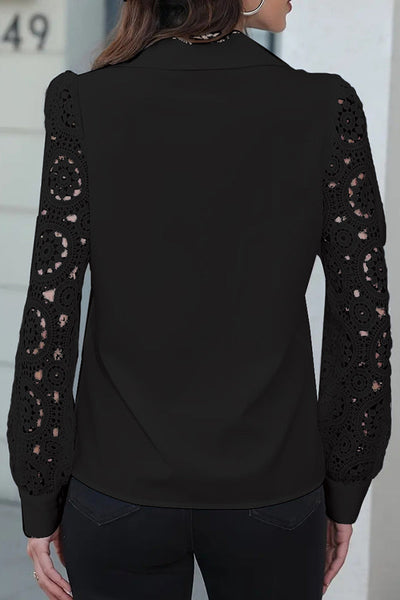 Fashionable Lace Long Sleeve Lapel Button Shirt