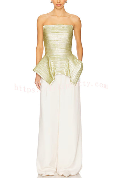 Modern Elegance Metallic Textured Fabric Corset Strapless Panier Tank Top