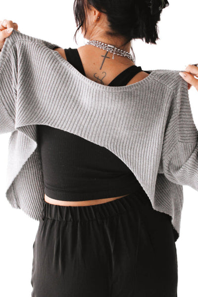 Solid Color Loose Long-sleeved Irregular Casual Knit Top