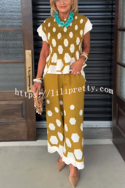 Tied To Charm Polka Dot Smocked Short Sleeve Top And Elastic Waist Pocket Loose Pants Set