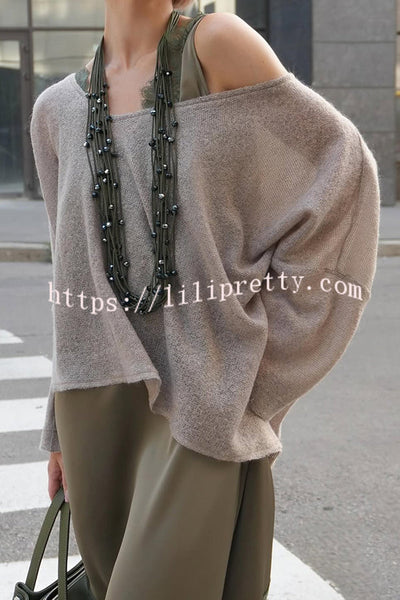 Warm Winter Knit Wide Neck Batwing Sleeve Loose Relaxed Sweater