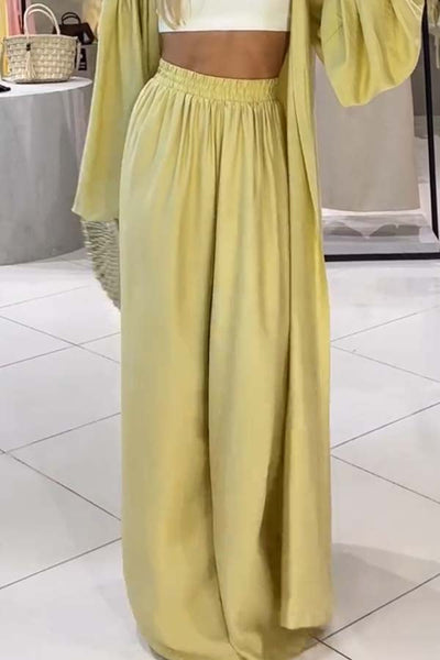 Beach Cottage High Rise Elastic Waist Wide Leg Pants