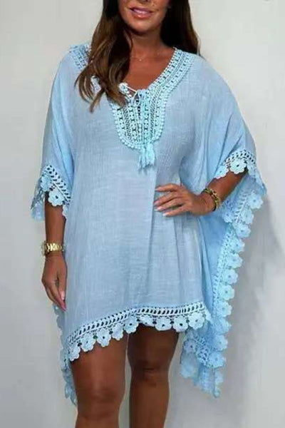 Solid Color Casual Lace Loose Cover Up Mini Dress