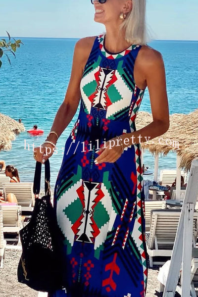 Unique Printed Round Neck Sleeveless Holiday Maxi Dress