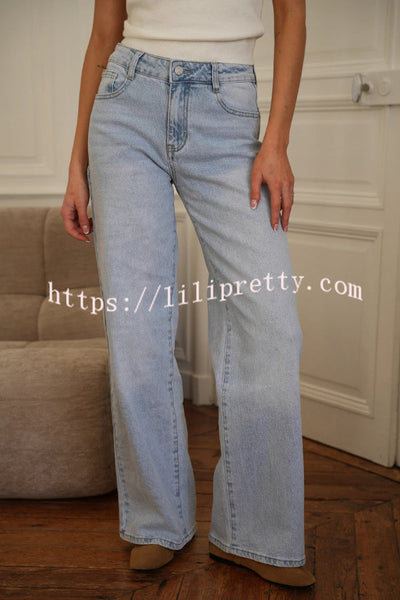 Stylish Denim Colorblock Star Patterned Mid Waist Pocket Wide Leg Jeans