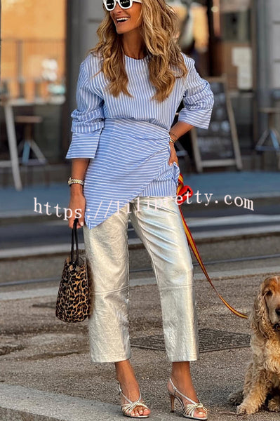 Tanie Metallic Fabric Mid-rise Pocket Cropped Wide Straight-leg Pants