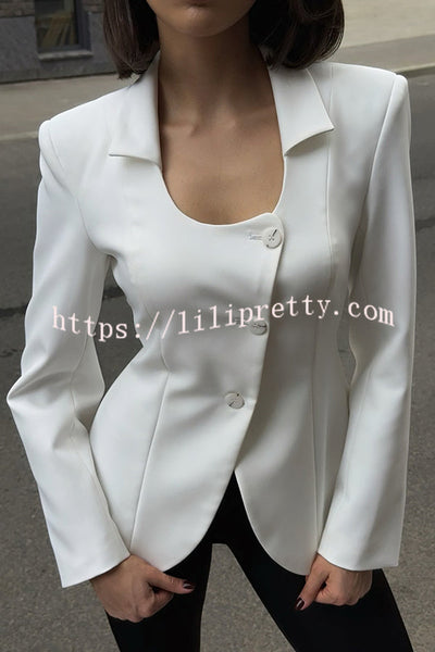 Solid Color Lapel Long Sleeve Casual Button Blazer