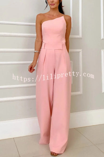 Elegant Bandeau Back Zip Cropped Top and High Waist Pocket Wide Leg Pants Set