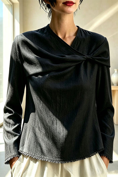 Draped Twist-Front Textured Blouse