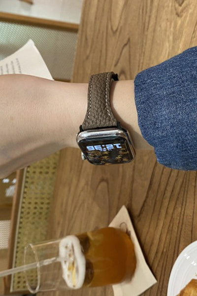 Fashionable Genuine Leather Lychee Pattern Double C Magnetic Buckle Watch Strap