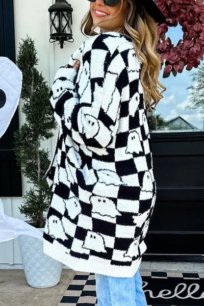 Halloween Ghost Pattern Casual Long Knit Sweater