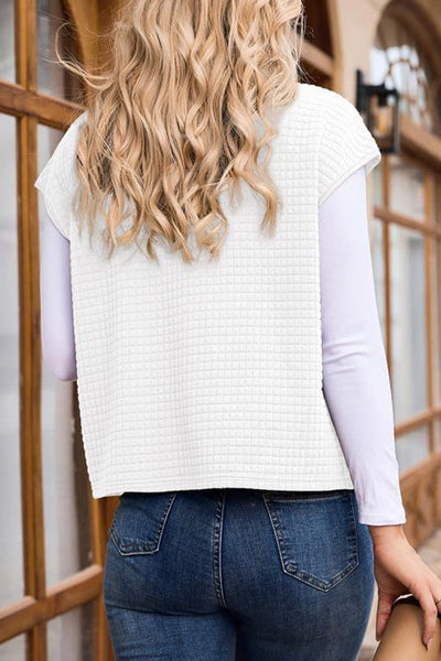 Solid Waffle Sleeveless Zipper Pocket Casual Vest