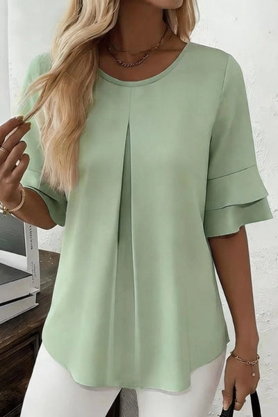 Solid Color Round Neck Short-sleeved Loose Casual Top