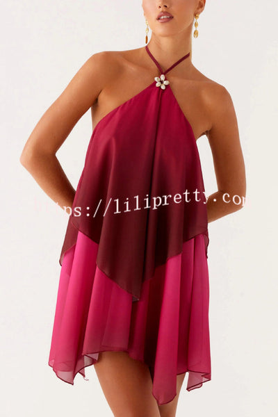 Fashionable Gradient Halter Neck Loose Backless Mini Dress