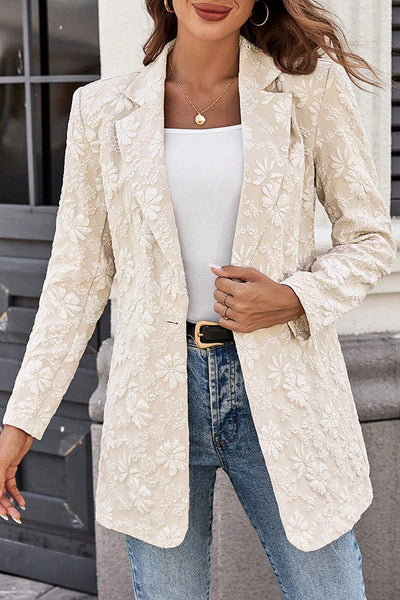 Fashion Jacquard Lapel Long Sleeve Single Button Loose Blazer