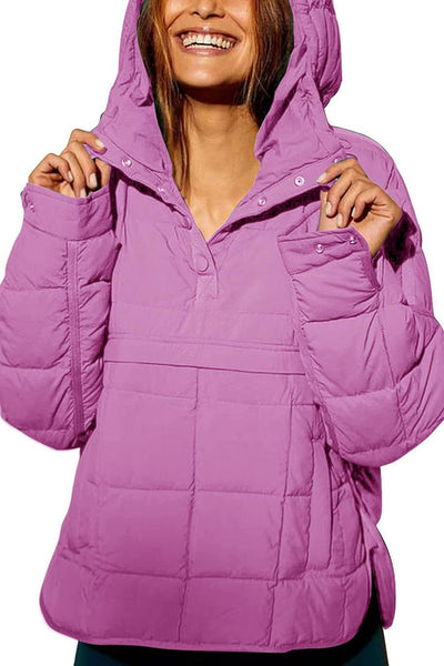Solid Color Hooded Long-sleeved Loose Pocket Padded Top