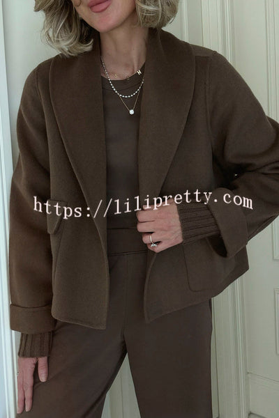 Comfortable Season Shawl Collar Open-front Long Sleeve Flap Pockets Crop Coat