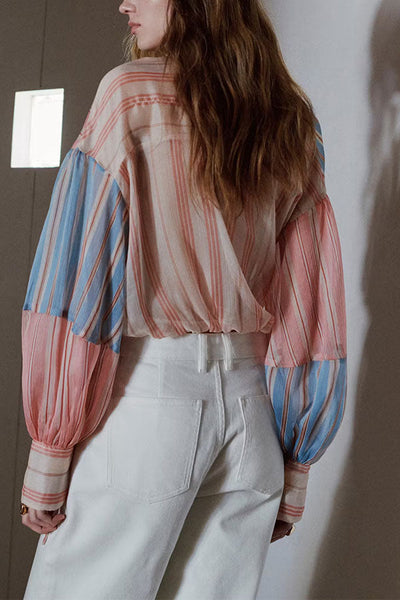 Plaid Wrap Tie Long Sleeve Shirt