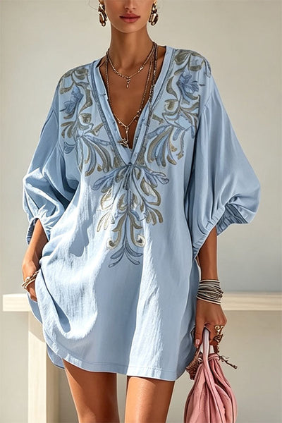 Gypsy Soul V-Neck Puff Sleeve Tunic Dress