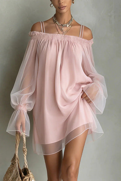 Sheer Long-sleeved Loose-fitting Off-shoulder Dress
