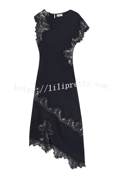 Paris Dream Satin Lace Trim Irregular Design Drape Maxi Dress