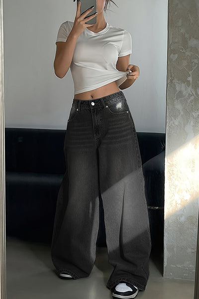 Fashion Ripped Loose Casual Pocket Wide-leg Jeans