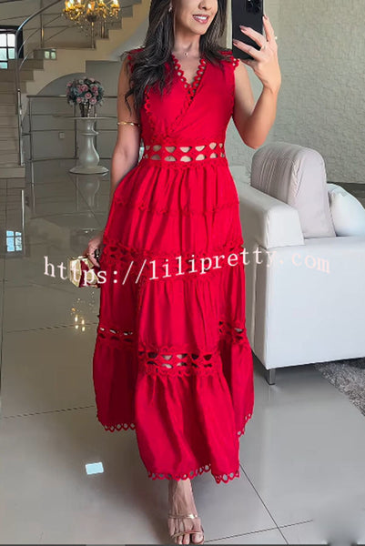Eternal Grace Crochet Cutout Lace Trim A-line Maxi Dress