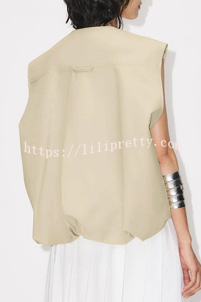 Fashion Zipper Sleeveless Pocket Loose Vest Jacket