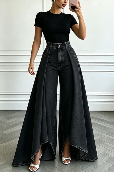High-Waist Overlay Wide-Leg Jeans