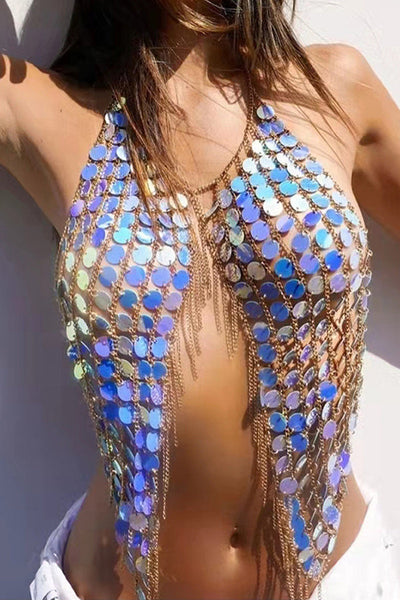 Sequin and Tassel Chest Chain