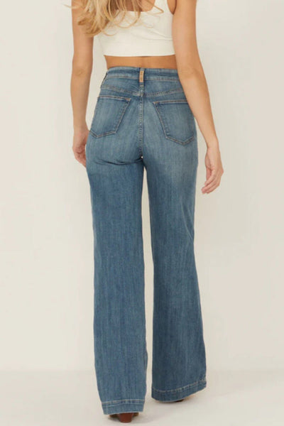 Fashion High Waist Casual Pocket Drape Stretch Straight Jeans