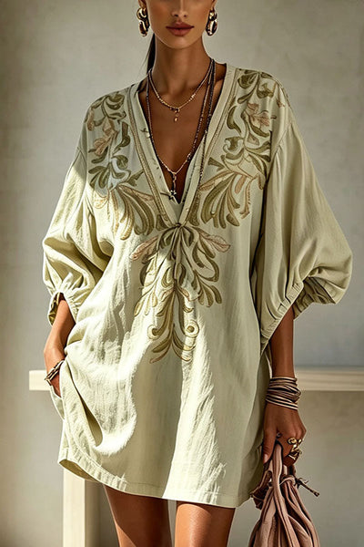 Gypsy Soul V-Neck Puff Sleeve Tunic Dress