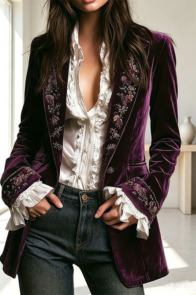 Aurelia Embroidered Velvet Tailored Blazer