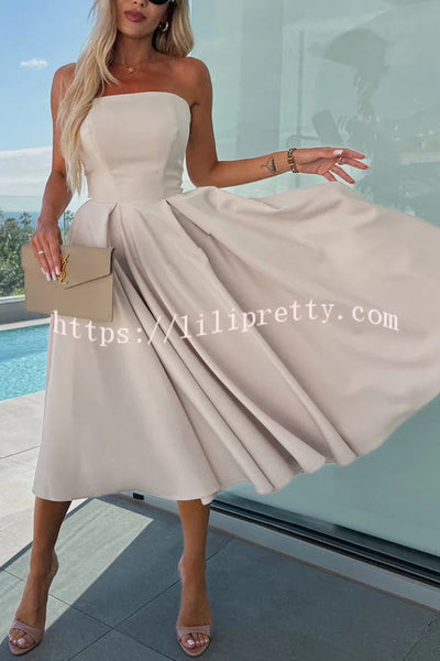Sweet Cascade Solid Color Off Shoulder Pocket Full Hem Midi Dress
