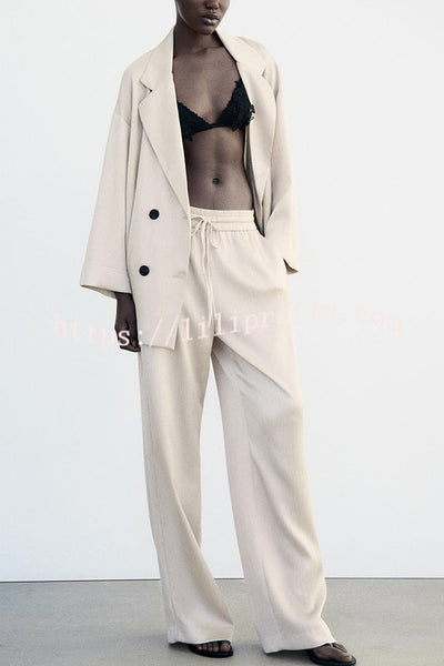 Fashionable Pleated Elastic Waist Tie Casual Pocket Wide-leg Pants