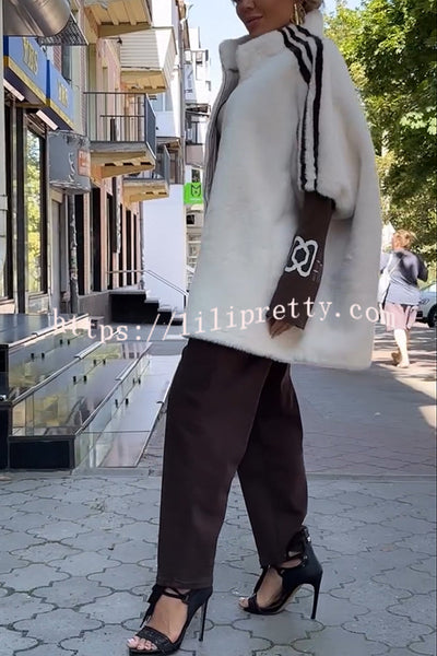 Fashion Sports Stripe Print and Ribbed Embroidered Long Sleeve Zipper Stand Nack Pocket Plush Coat