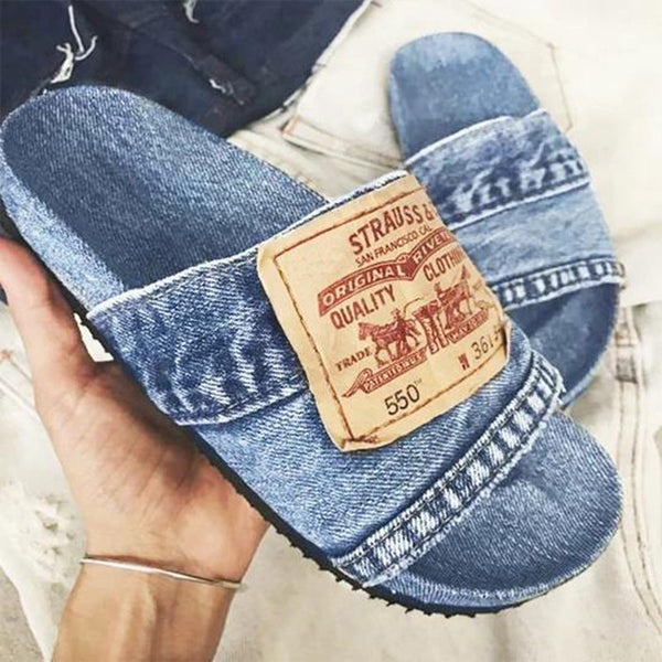 Denim Open Toe Slippers