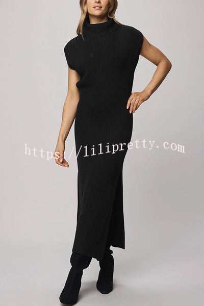 Solid Color Sleeveless Knitted Elegant Waist Midi Dress