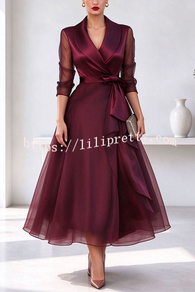 Sophia's Elegant Organza Wrap Midi Dress