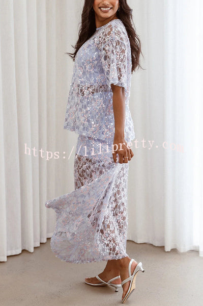 Catch The Light Sheer Sequin Lace Short Sleeve Loose Tee Top