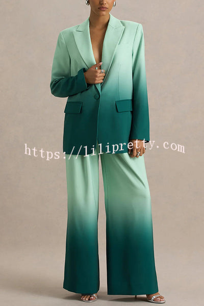 Enya Ombre Print Elastic Waist Pocketed Wide Leg Pants