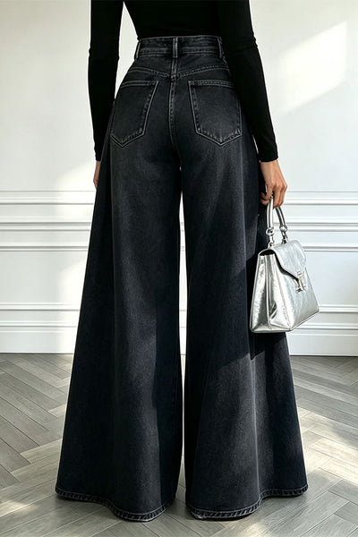 High-Waist Overlay Wide-Leg Jeans