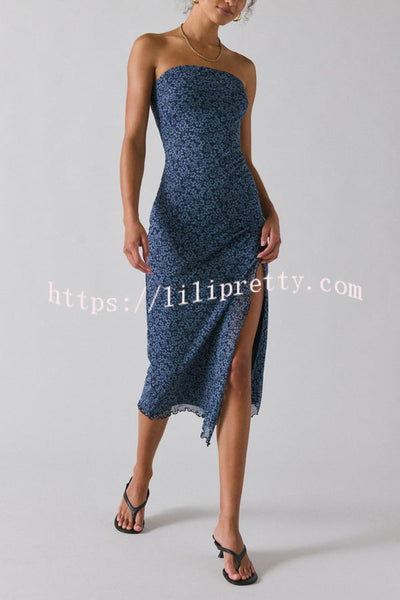 Mesh Tie-dye Slit Strapless Maxi Dress