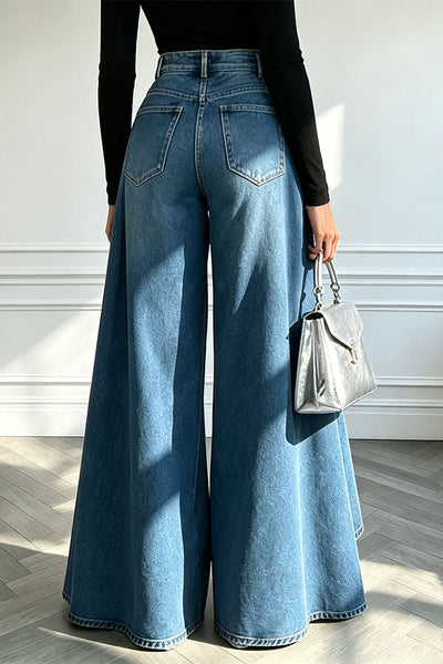 High-Waist Overlay Wide-Leg Jeans