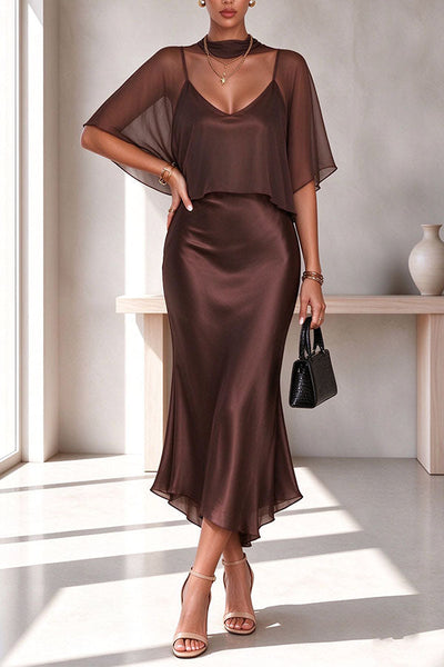 Sophisticated Draped Satin Evening Party Gown