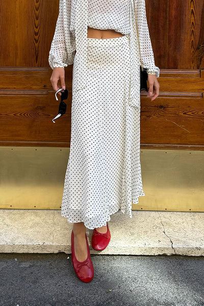 Seraphina Draped Bias-Cut Polka Dot Skirt