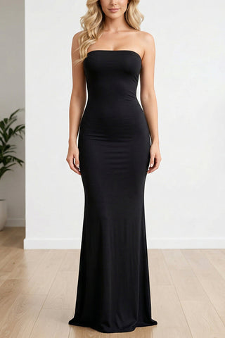 Solid Color Sleeveless Off-shoulder Elegant Slim-fit Fishtail Maxi Dress