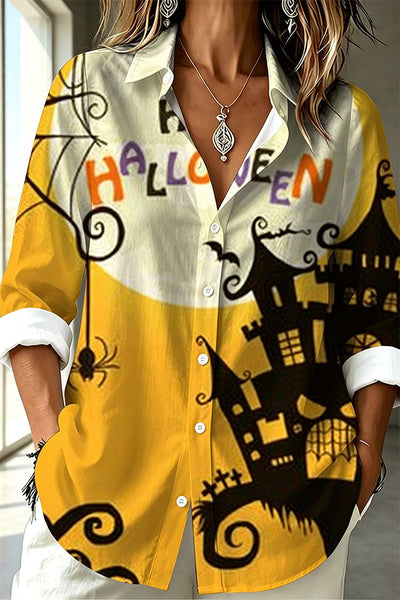 Halloween Shirt Featuring A Pattern of Little Ghosts and Jack-o'-lanterns.