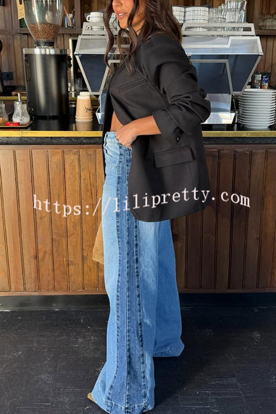 Timelessly Yours Stand Neck Single Button Long Sleeve Pocket Loose Blazer